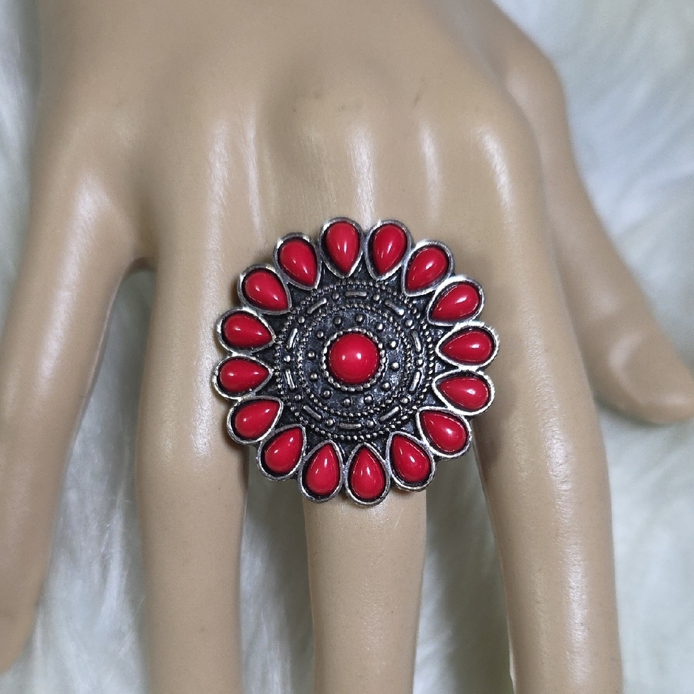 Paparazzi Radiant Red Floral Ring Strech